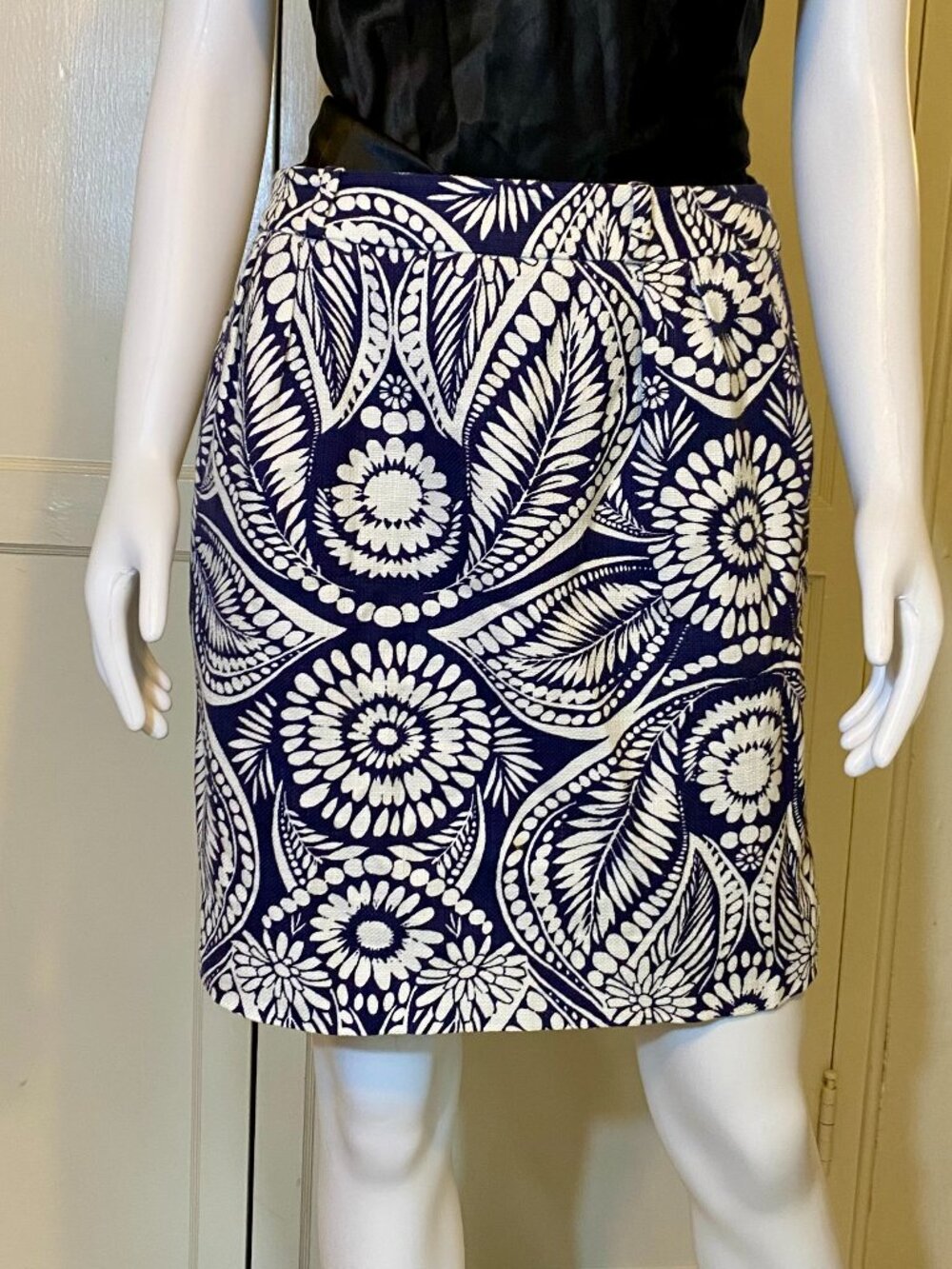 KATE SPADE New York Meredith Skirt Pencil Mini Sz 4 Blue White Floral Pockets!
